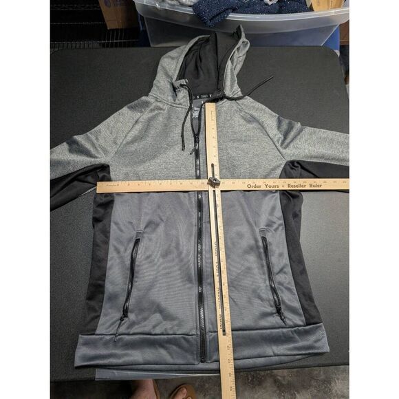NWOT Xersion Gray and BlacK Full-zip Athletic hoodie Black Sleeves and Side pane - Picture 4 of 4